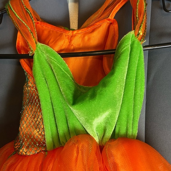 Rubies pumpkin costume unitard sequined tulled skirt girls orange & green, sz sm - Picture 5 of 6